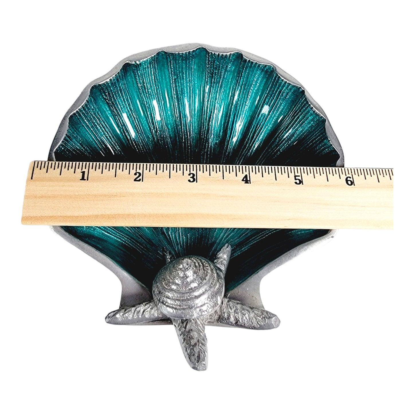 Teal Embelished Coquilles Scallop Shell Trinket Dish with Metal Starfish Shell