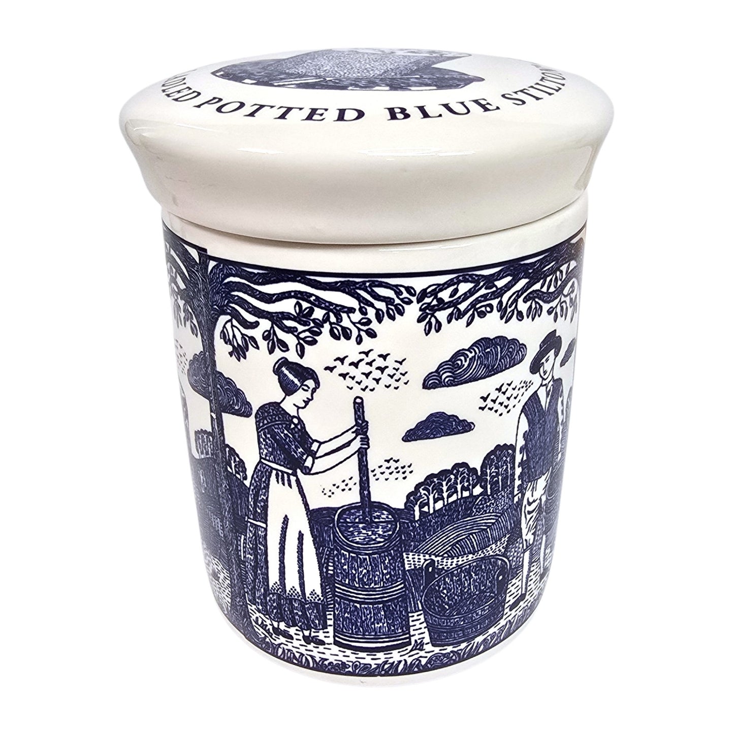The Fine Cheese Co Blue Stilton Cheese Crock English Transferware Jar 3.2"