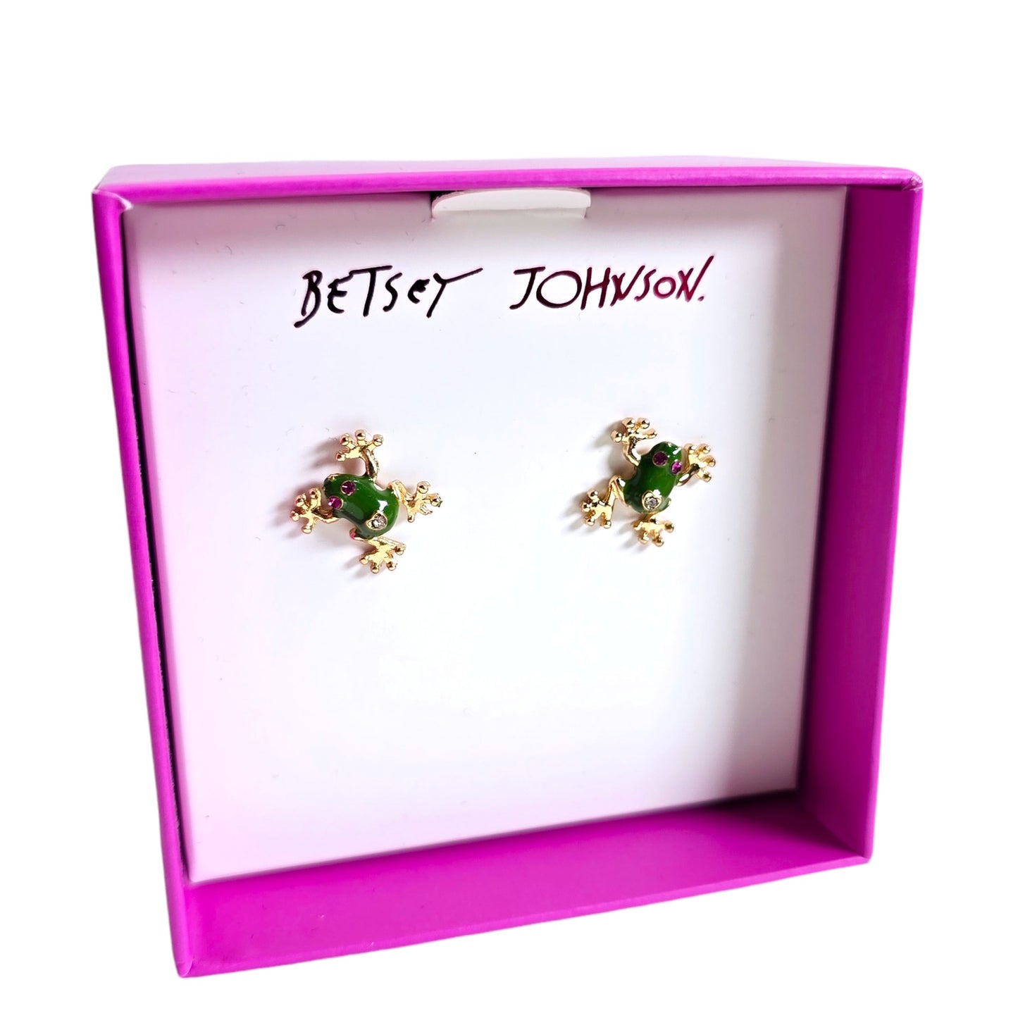 Betsey Johnson Gold Tone Sparkly Frog Stud Earrings, New in Box