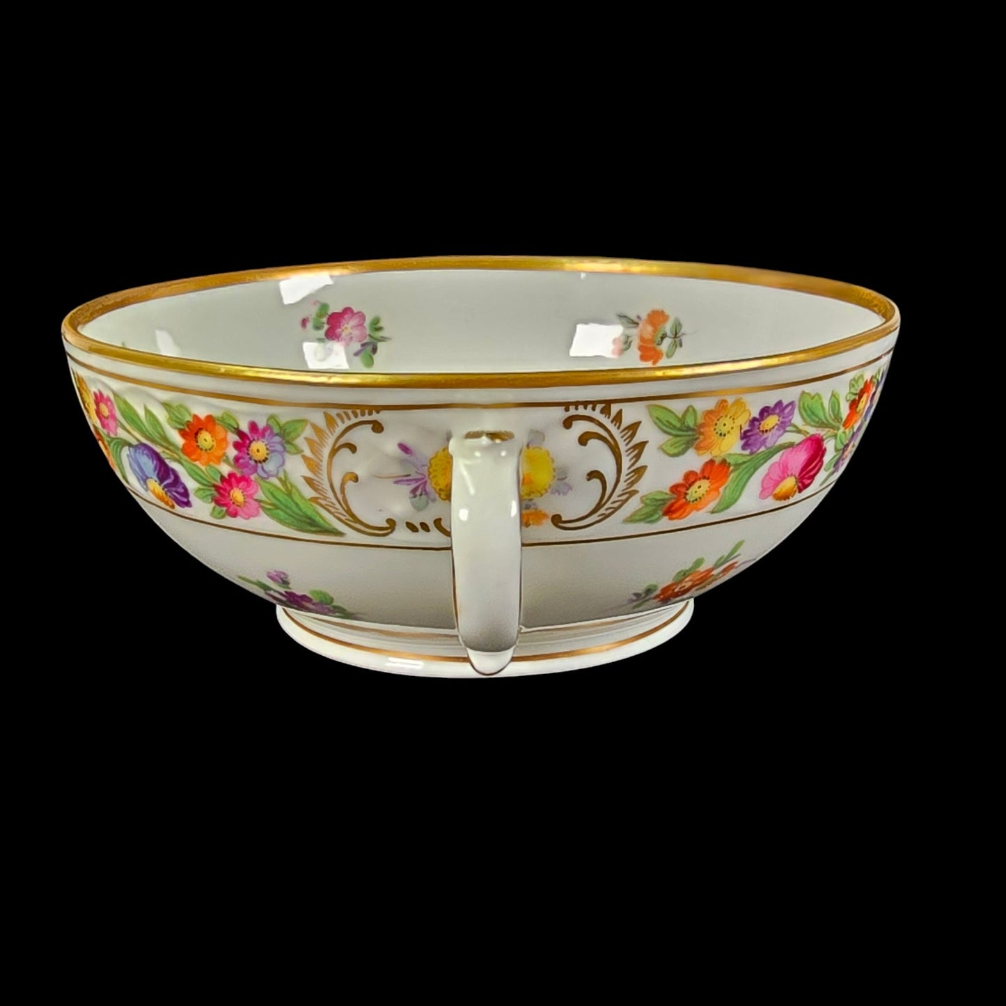 Schumann Bavaria Dresden Floral Double-Handle Bowl, Germany, 6.5" W