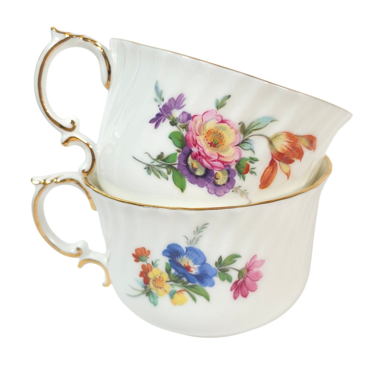 Vintage Oakley England Fine Bone China Floral Tennis Set Cup Snack Plate