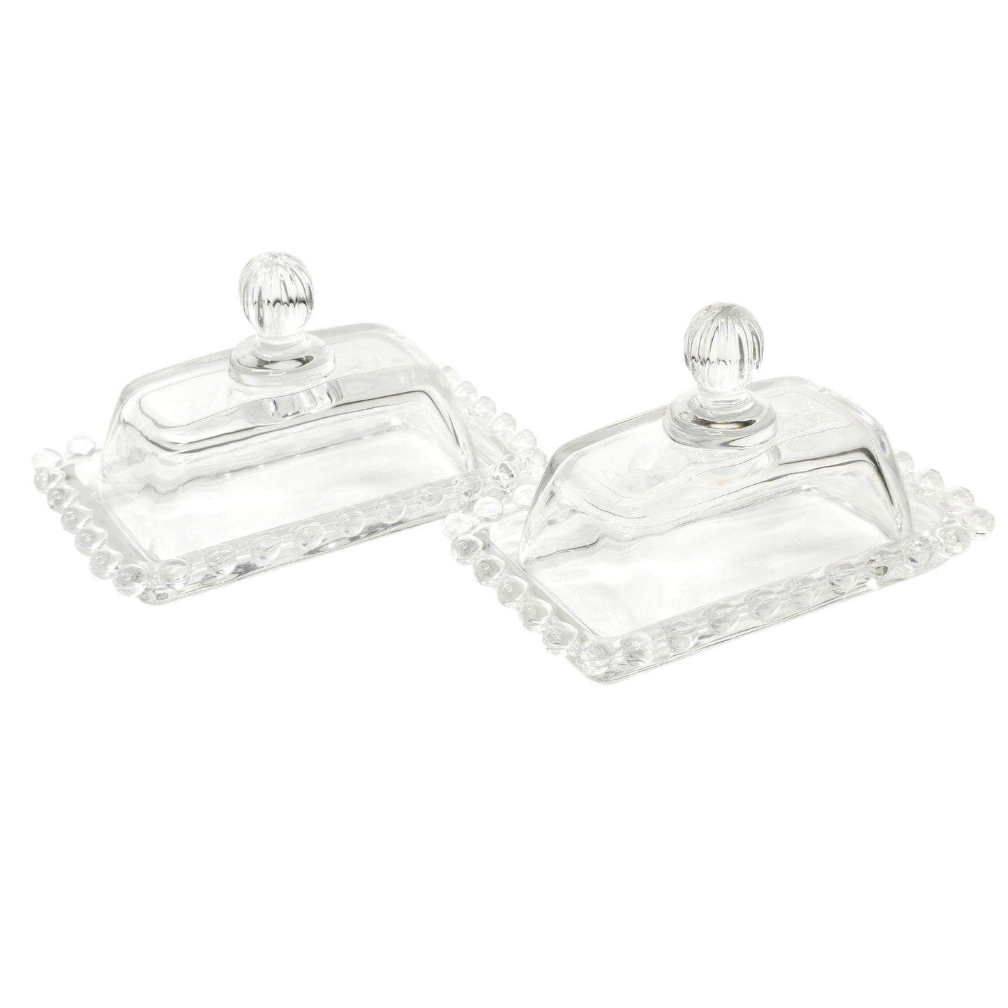 Circleware Mini Glass Butter Dishes - Set of 2 Vintage Style Clear Pressed Glass