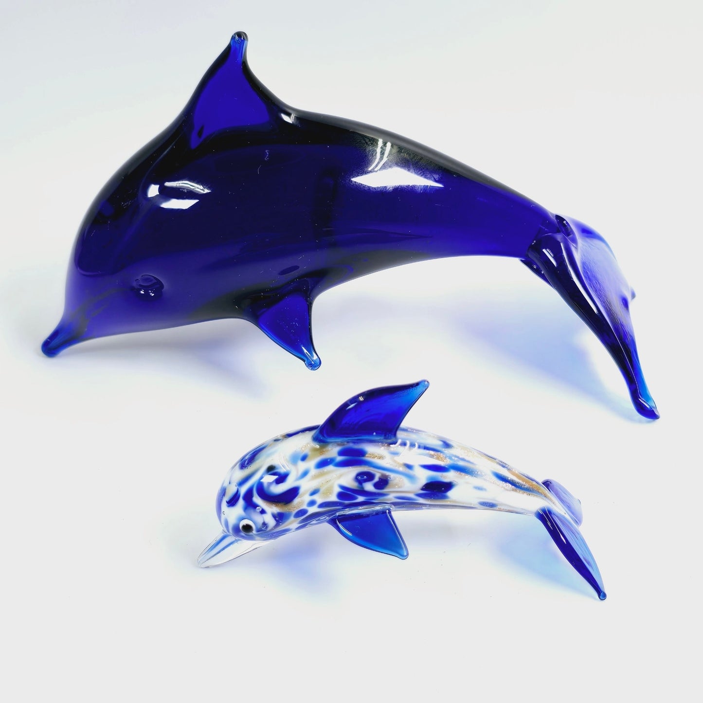 Set of 2 Hand-Blown Glass Dolphins