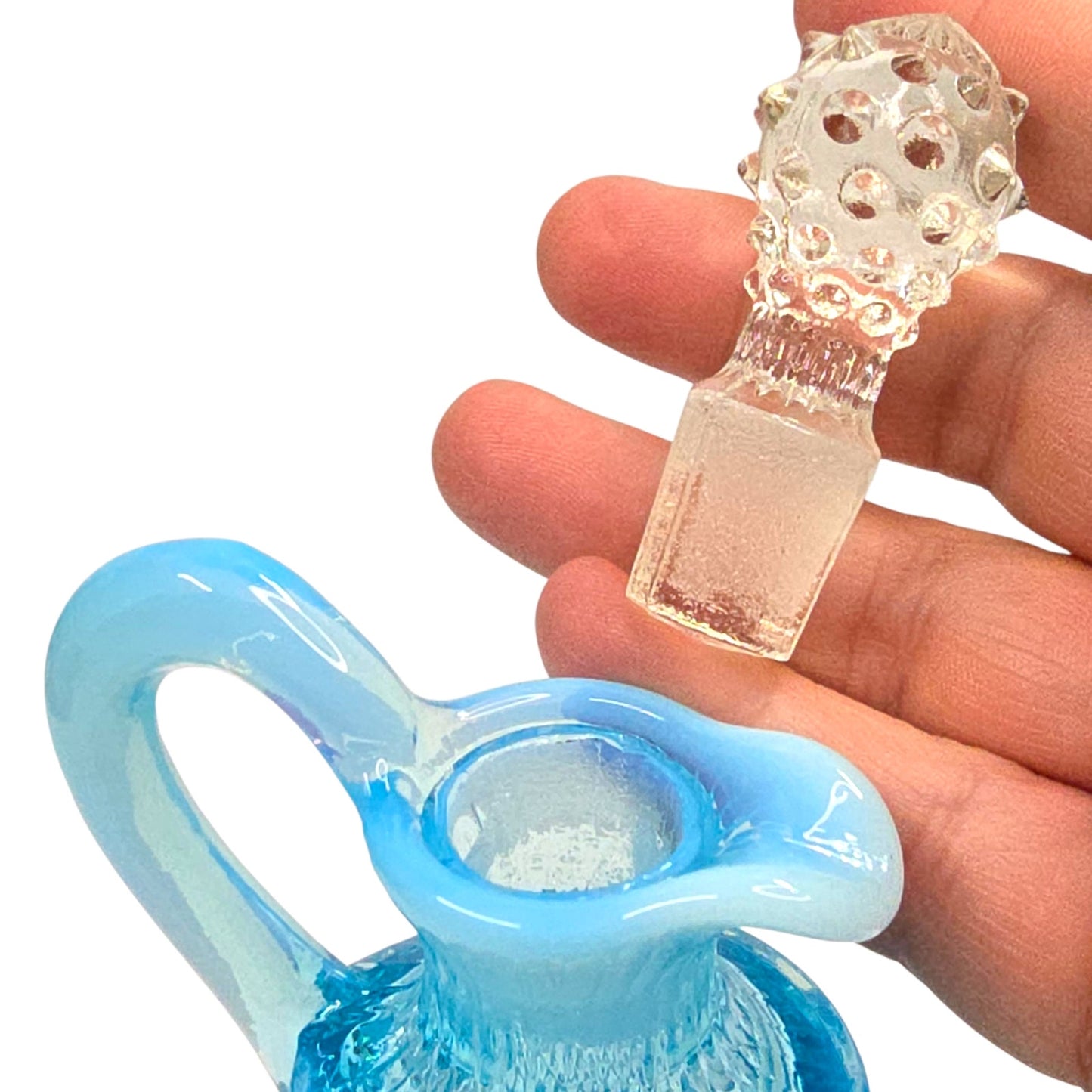 Fenton Blue Opalescent Hobnail Cruet w/ Stopper Uranium Reactive Art Glass