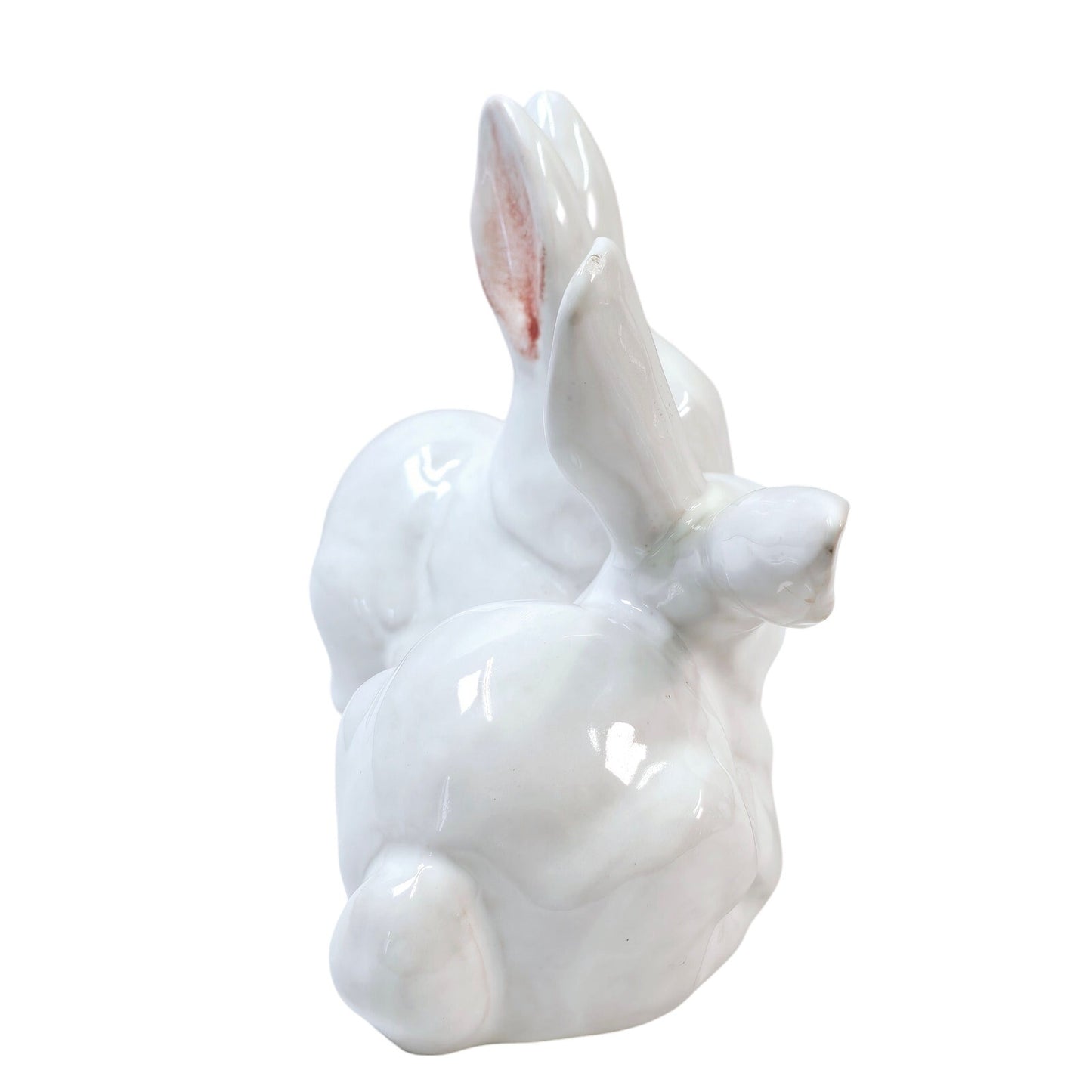 Vintage Peasant Village Italian Majolica Double Bunny Rabbit Figurine Read