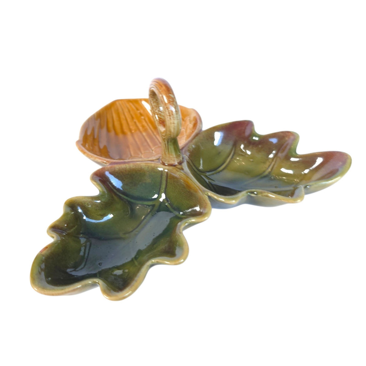 Ceramic Acorn Oak Leaf Divided Nut Candy Dish Fall Serving Tray