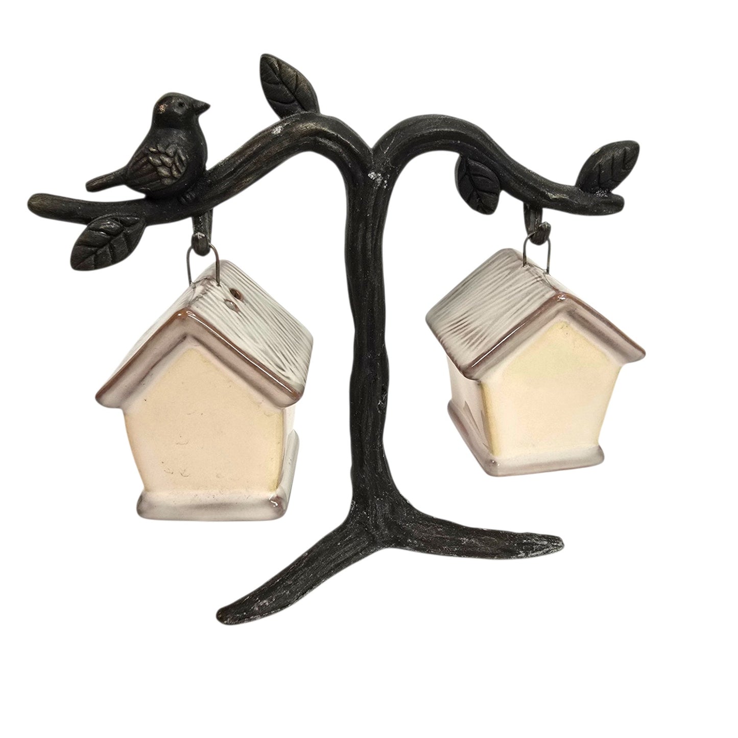 Pottery Barn Birdhouse Salt and Pepper Shakers Metal Display Tree