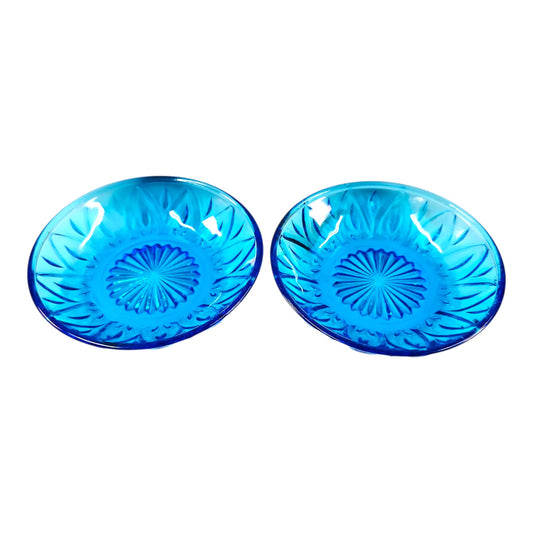 Set of 2 Vintage Hazel Atlas Cobalt Blue Glass Bowls 5” Trinket Dishes Glows