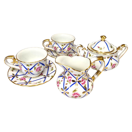 Vtg Noritake A Sevre Decor Miniature Tea Set, 2 Teacups & Saucers, Creamer & Sugar