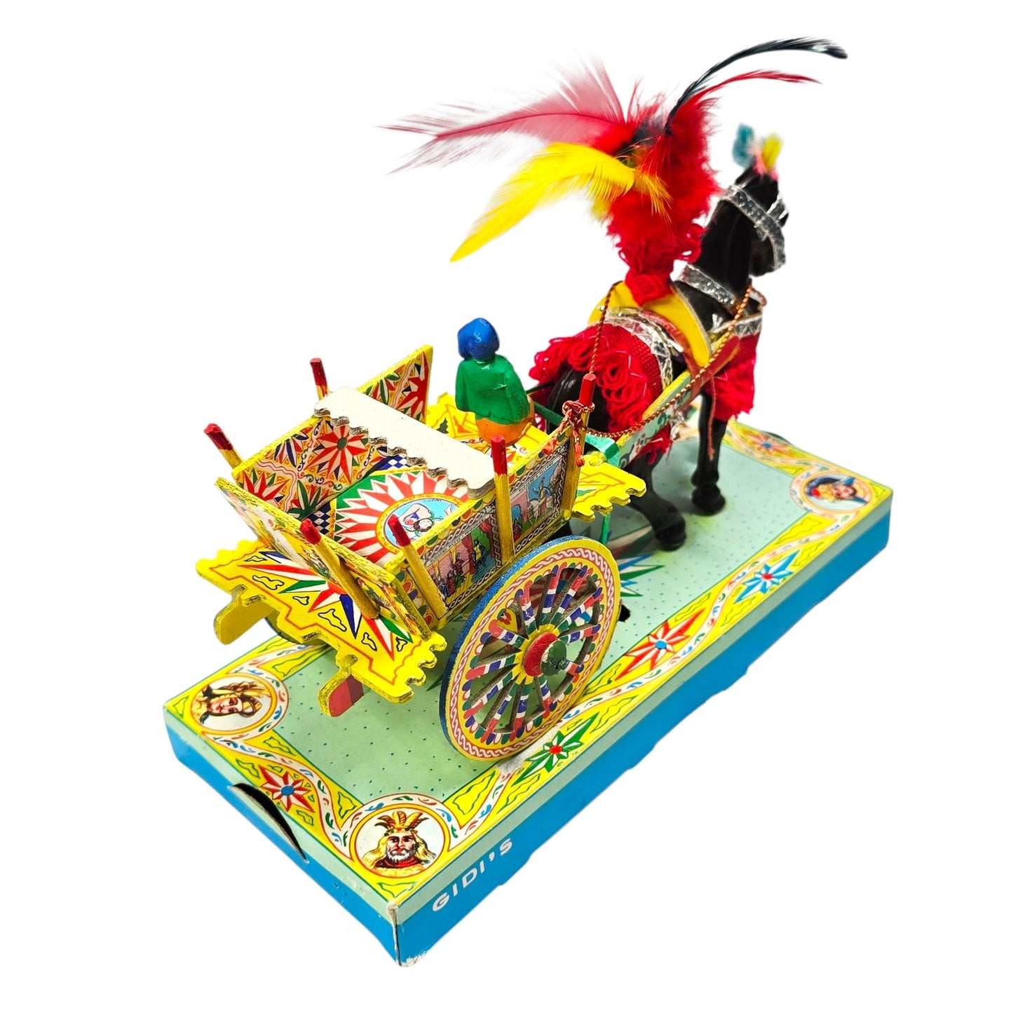 Vtg Gidi's Carrettino Siciliano Folk Art Paper Mache Wood Horse-Drawn Cart Italy