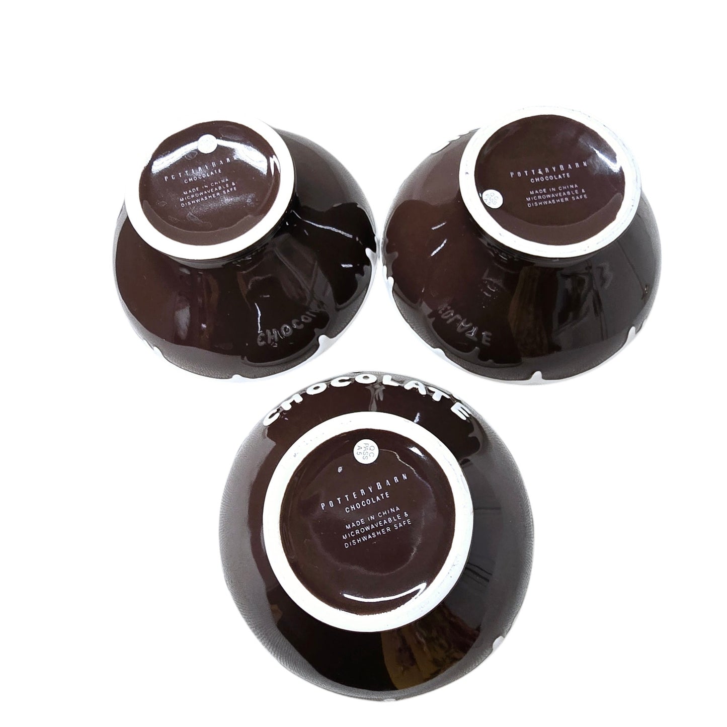 Set of 3 Pottery Barn CHOCOLATE Ice Cream Dessert Bowls, Sundae Toppings Serving Bowls