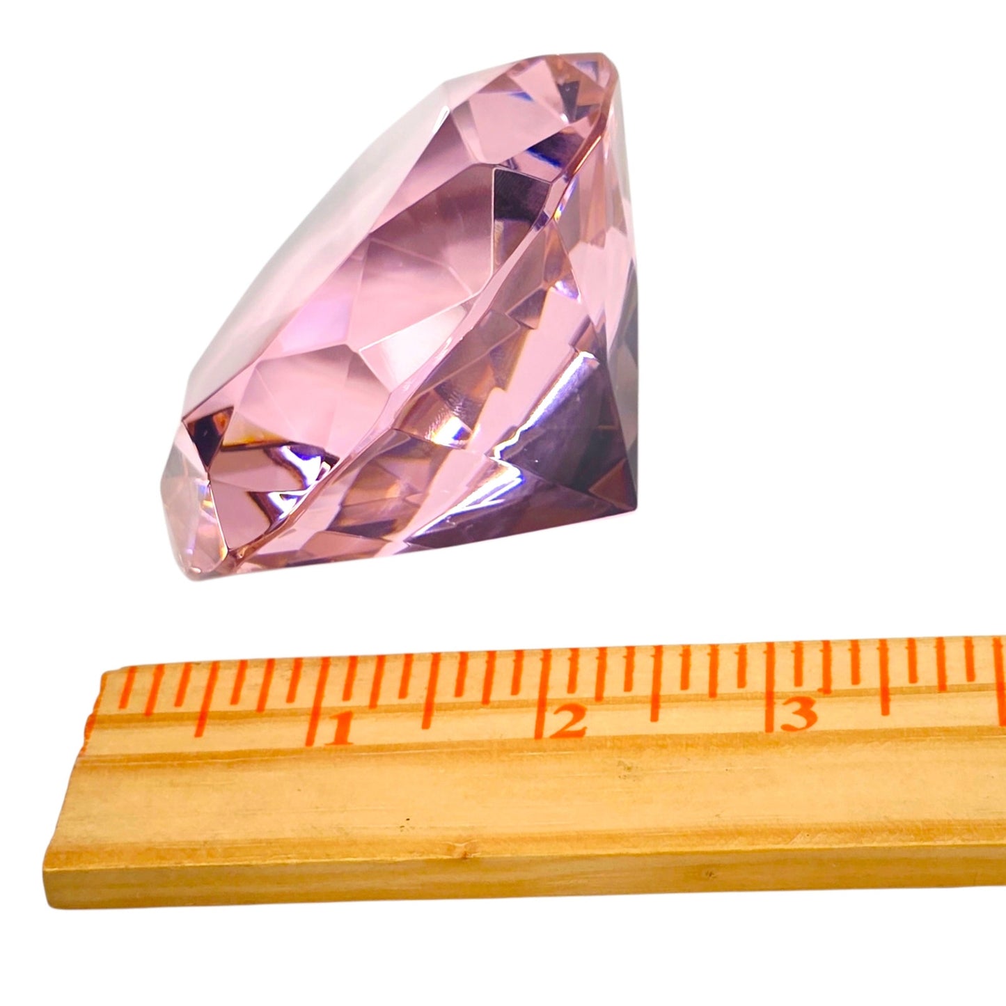 Pink Glass Diamond Paperweight Giant Jewel Faceted Crystal Cut Decorative 3"