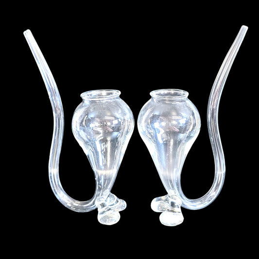 Handblown Clear Glass Cat Tail Shot Glasses with Glass Tail Straws