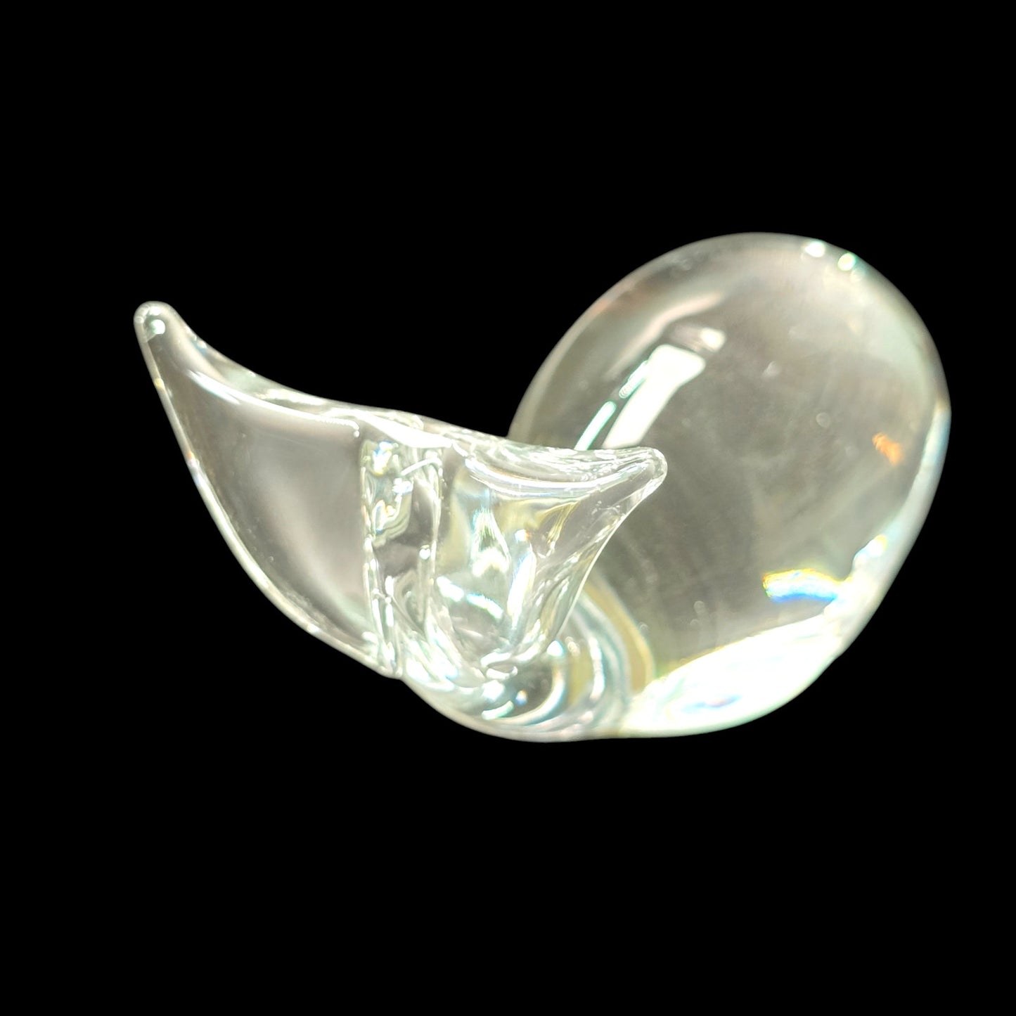 Handblown Clear Art Glass Whale, Polished Bottom, UV Glow