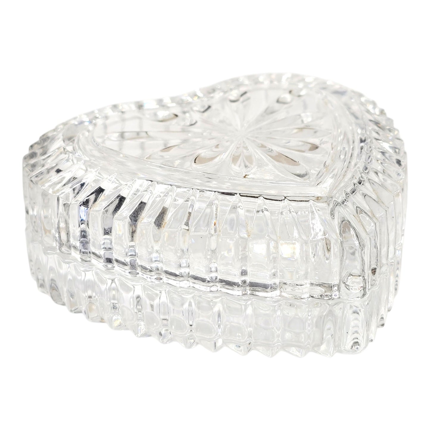 Vintage Lead Crystal Heart Trinket Box | Ribbed Starburst Valentine's Gift