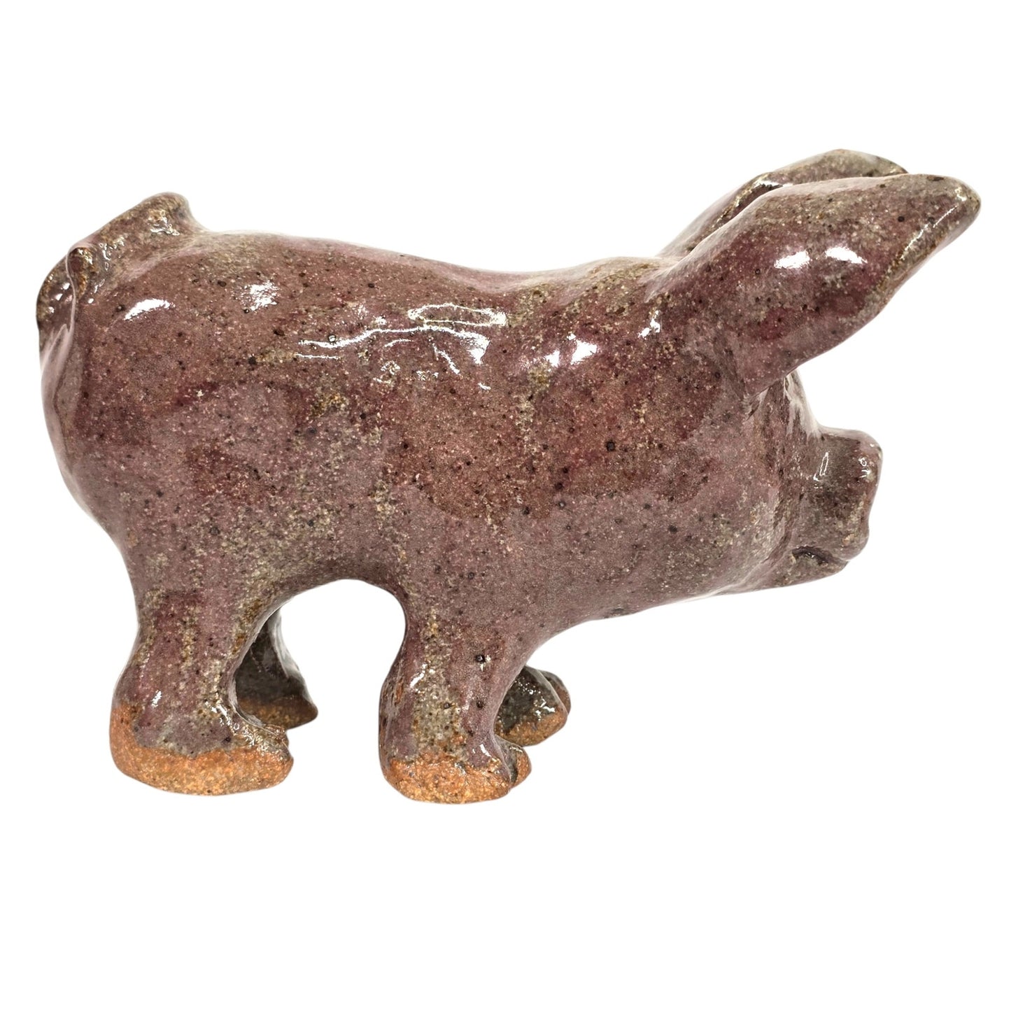 Vintage Studio Art Pottery Pig Figurine Signed BA Primitive Brown Glazed Clay