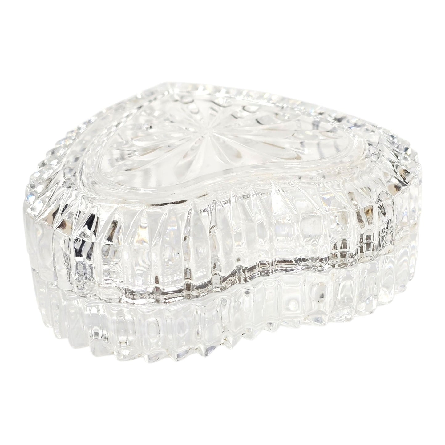 Vintage Lead Crystal Heart Trinket Box | Ribbed Starburst Valentine's Gift