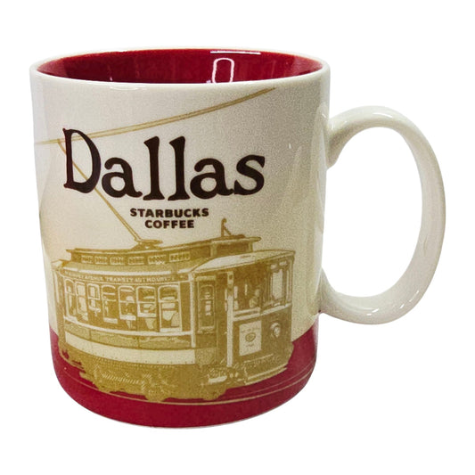 Starbucks Coffee Mug Dallas City Scene Trolley Red Interior 16 oz 2012