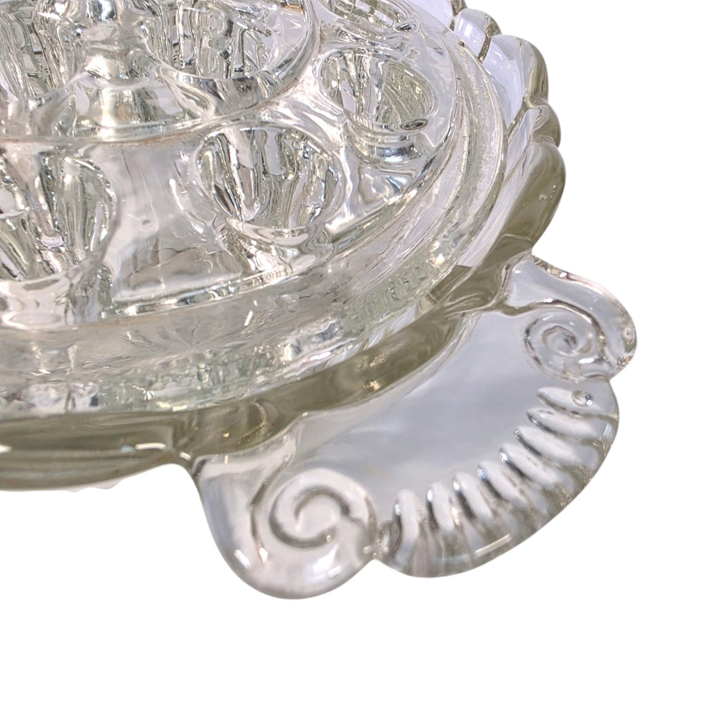 Vintage Clear Pressed Glass Flower Frog Bowl 16-Hole Handle Vase Set