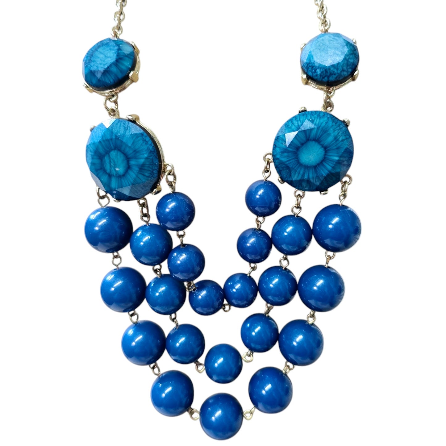 Gorgeous Multi-Stranded Blue Bead Statement Necklace