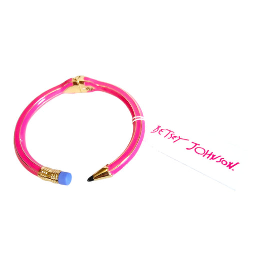 Betsey Johnson Pink Pencil Back to School Hinged Cuff Bracelet NEW