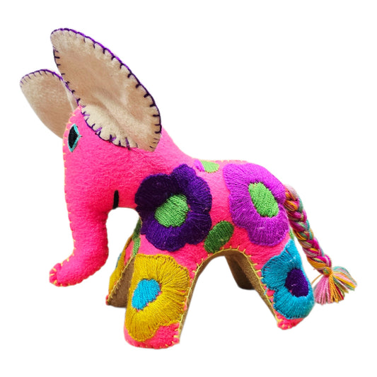 Boho Embroidered Elephant Plush Mexican Folk Art Colorful Otomi Style Decor