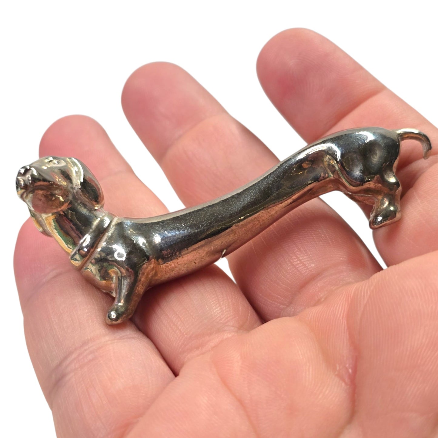 Vintage Dachshund Knife Rests Set of 5 Silver Tone Metal Mid Century Tableware