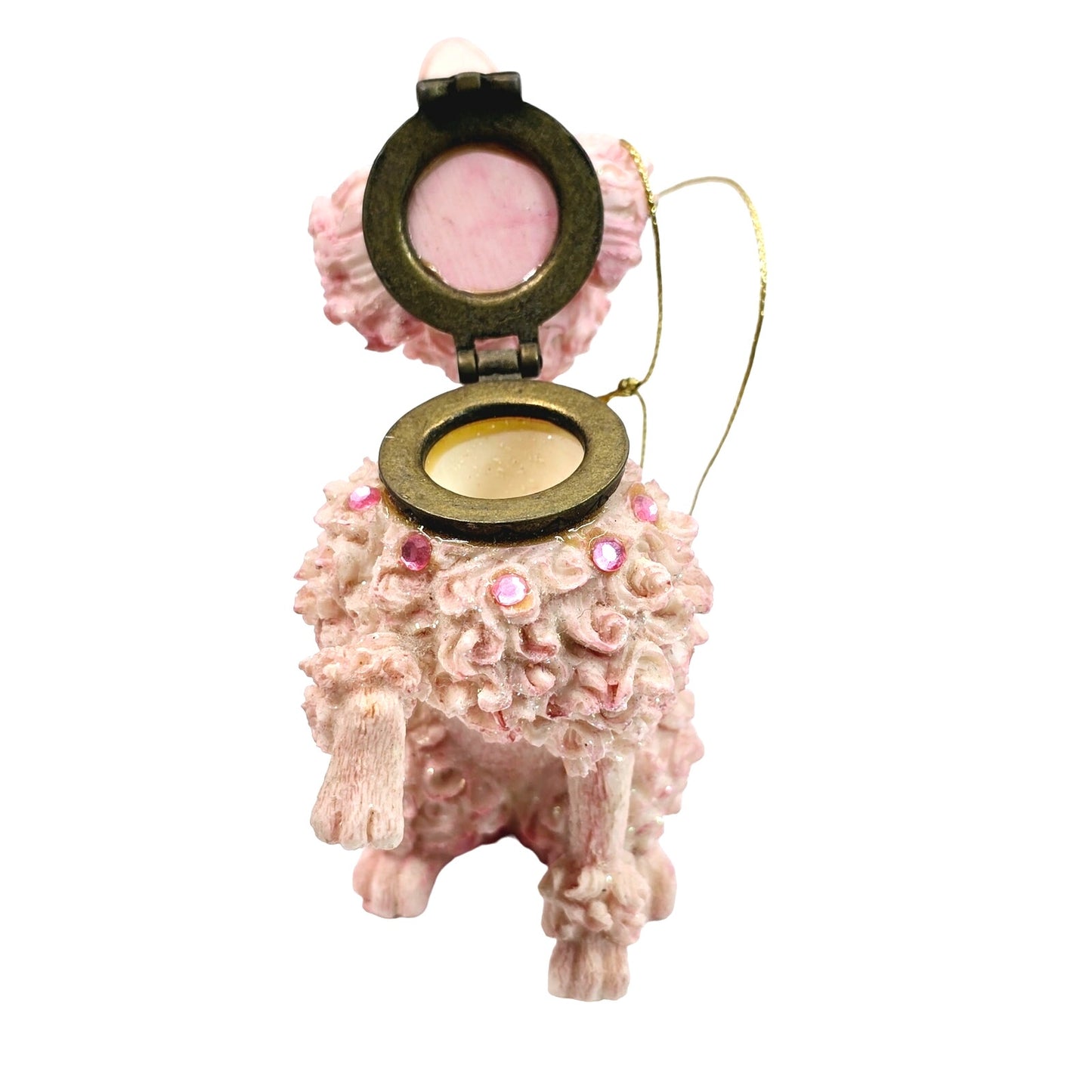 Vtg Katherine's Collection Spagetti Poodle, Trinket Box / Ornament, Sugar Textured Ceramic Pink Sparkle