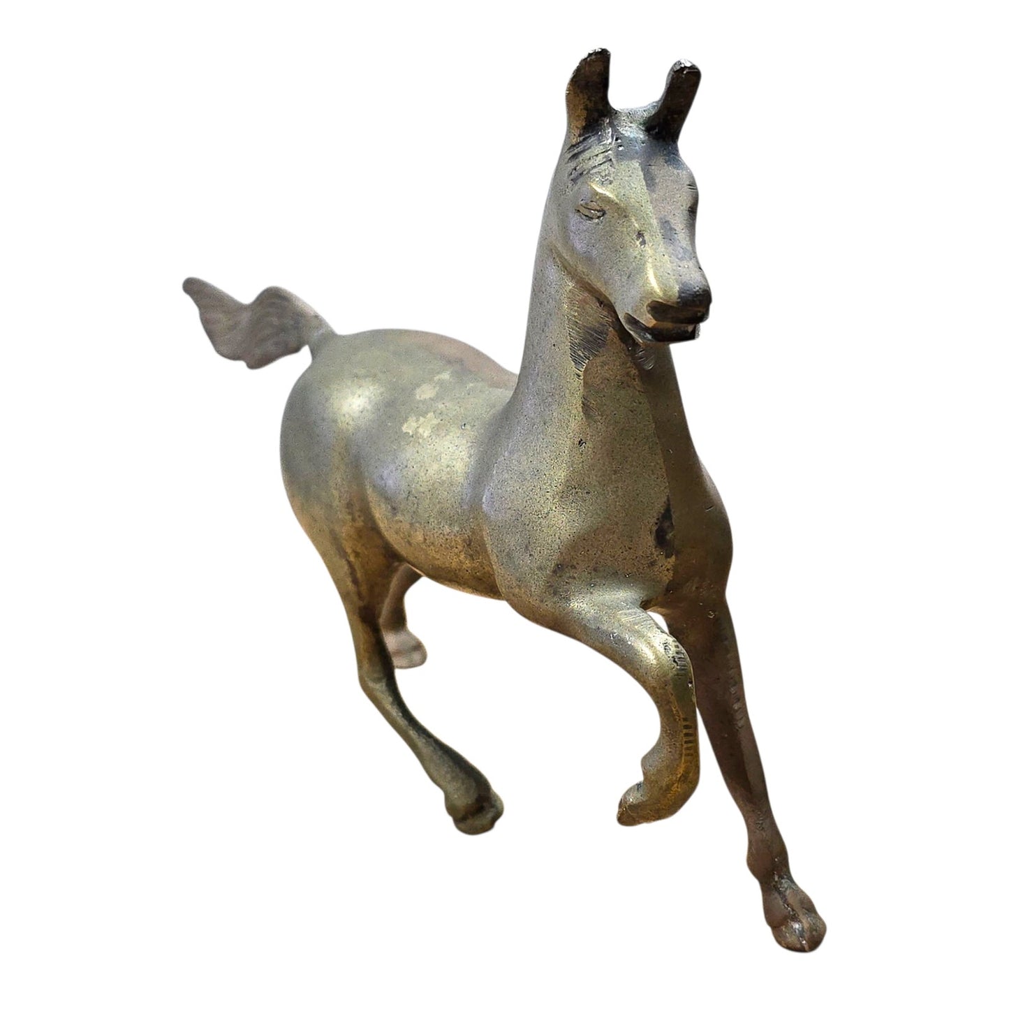 Vintage Brass Horses Prancing / Grazing Brass Horse Figurines, Patina Anatomical