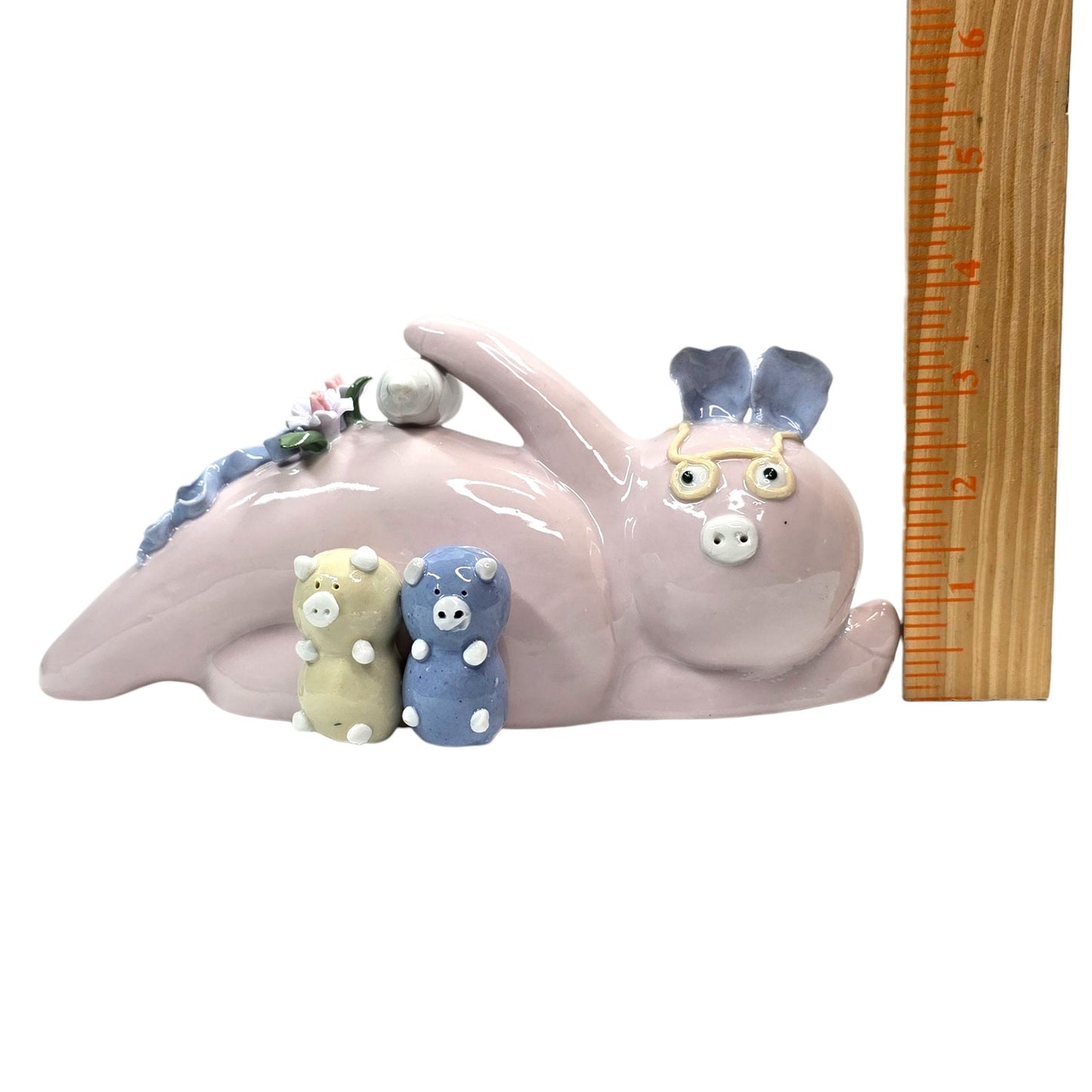 Whimsical Kitsch Pig Mom and Piglets Bank Pastel Pink Ceramic Farmhouse Decor