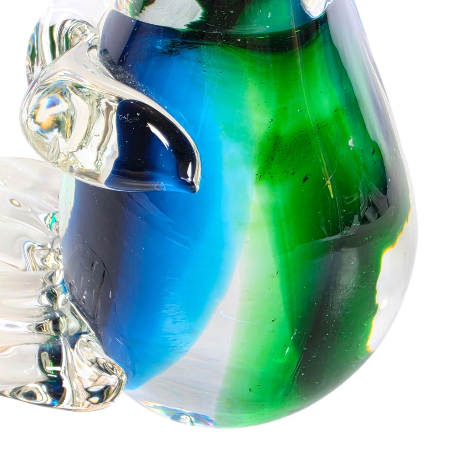 (Reserved for Customer) Vintage Art Glass Mouse? Koala? Figurine Paperweight Blue Green Cased Clear