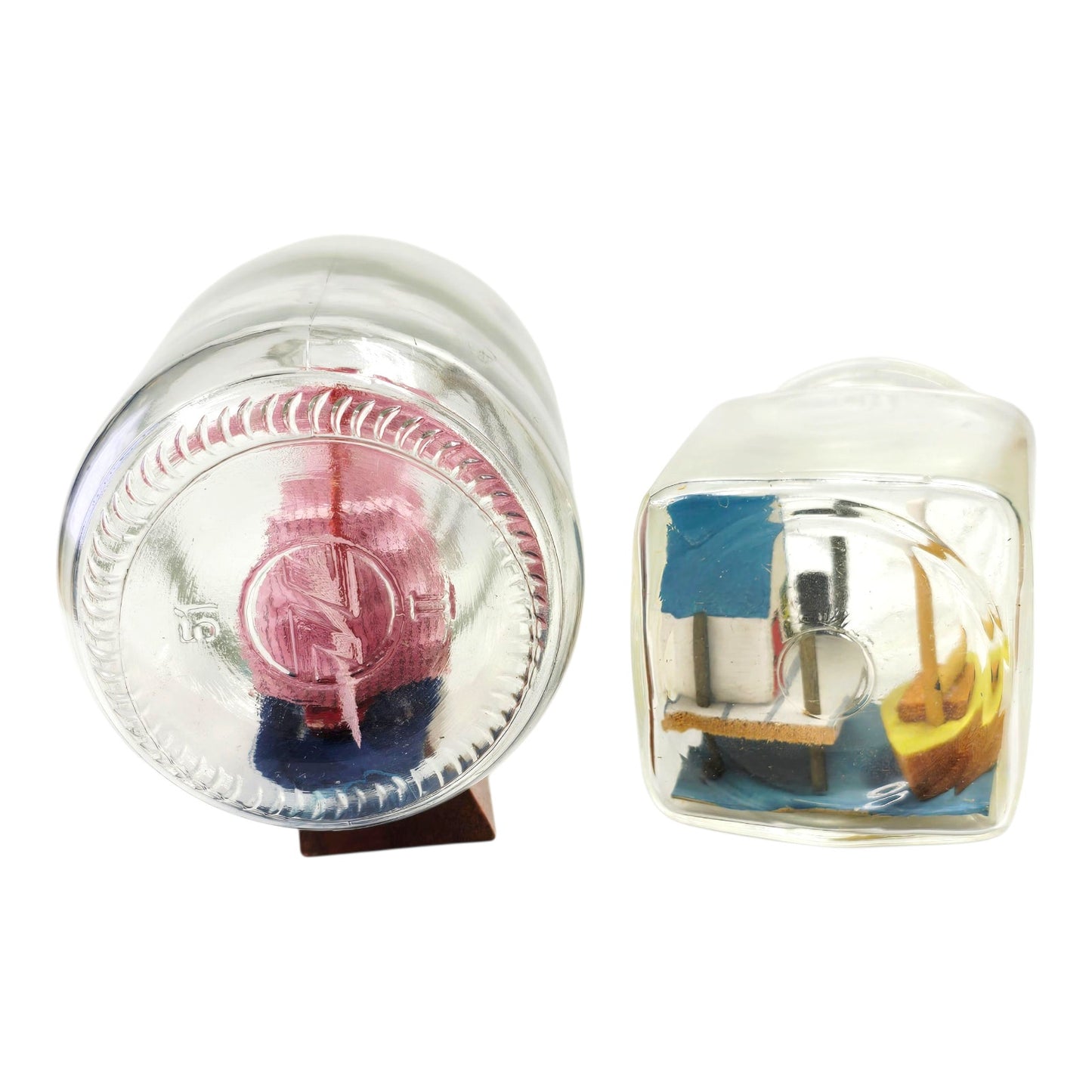 Lot 2 Ship in Bottle Nautical Sailboat House Scene Miniatures Glass Jar Decor