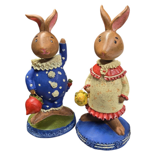 Rare Rabbits Vintage Easter Bunny Bobble Heads Collector Bubble Head Boy & Girl