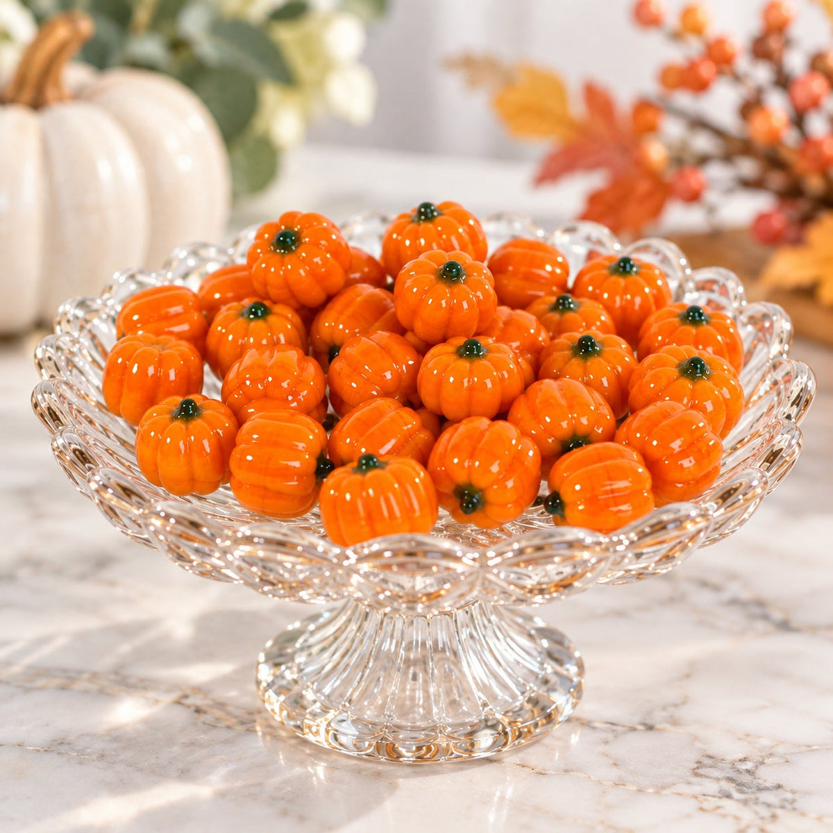 Set of Mini Orange Glass Pumpkins Fall Harvest Bowl Filler Decor
