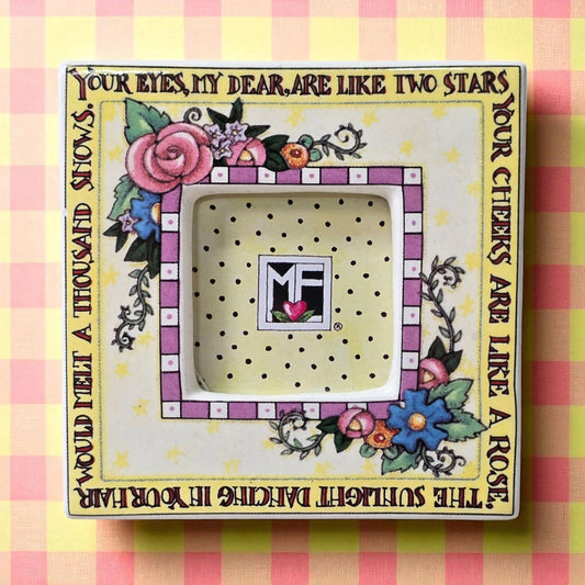 Vintage Mary Engelbreit Picture Frame Ceramic with Pop Out Stand 3” x 3”