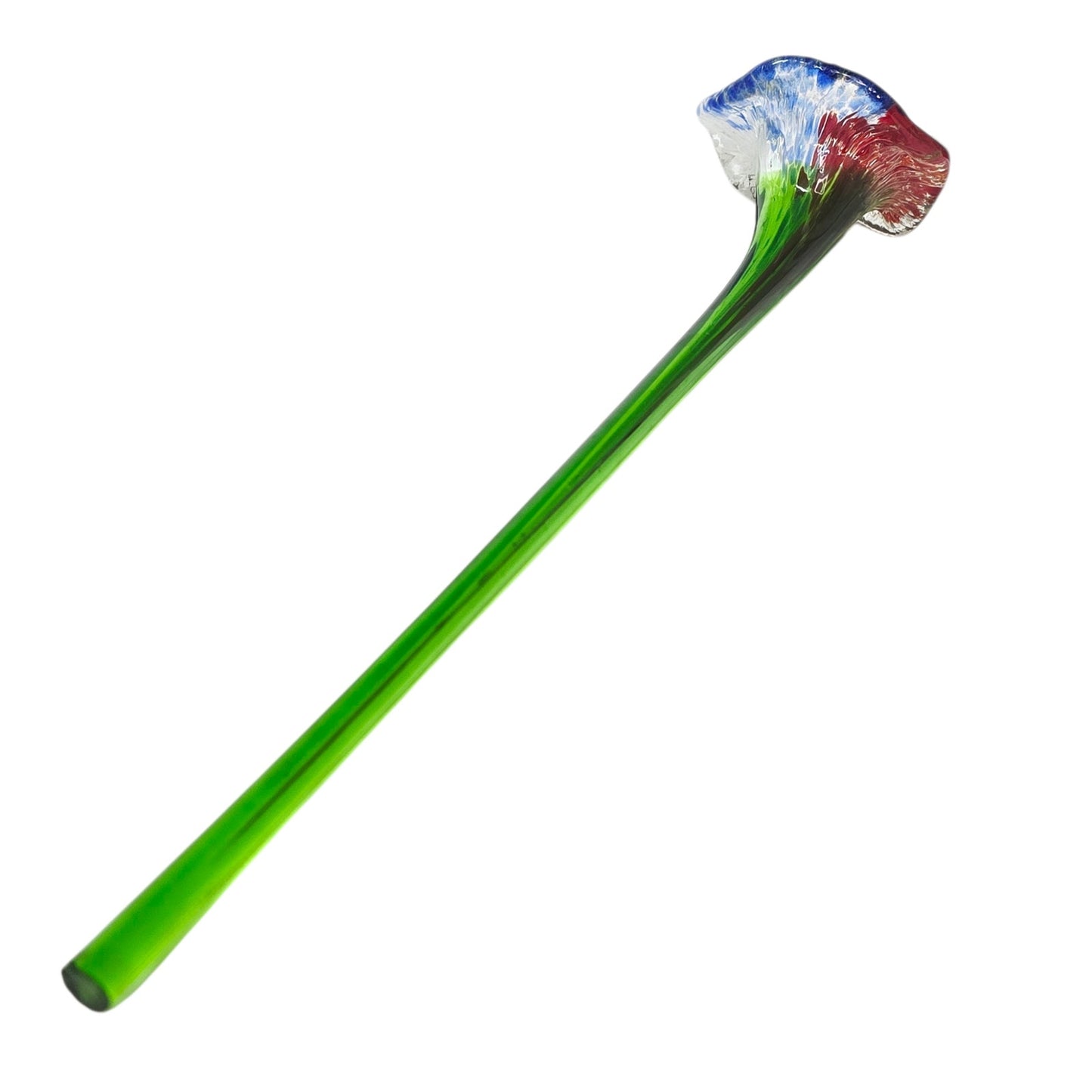 Vintage Hand Blown Art Glass Long Stem Flower 16" Red White Spatter Speckled