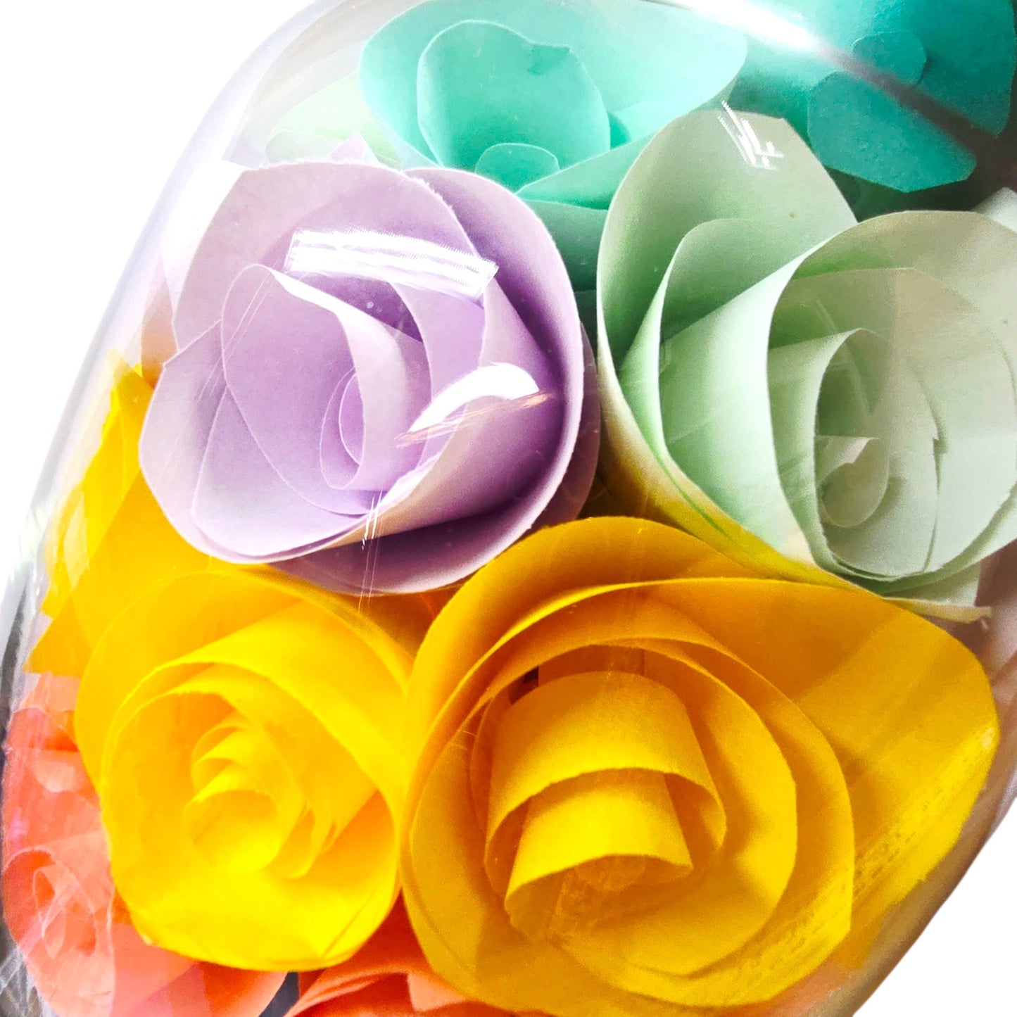 Handmade Paper Flower Bouquet in Glass Vase Colorful Rolled Roses Boho Artisan