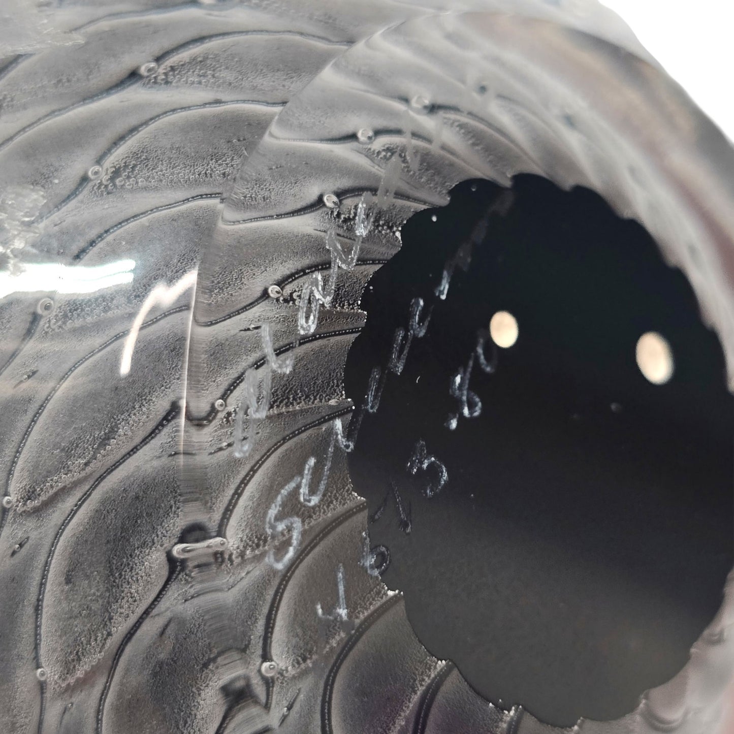 Signed Vtg Marcolin Sweden Art Glass Egg Paperweight Black White Ribbon Swirl 80