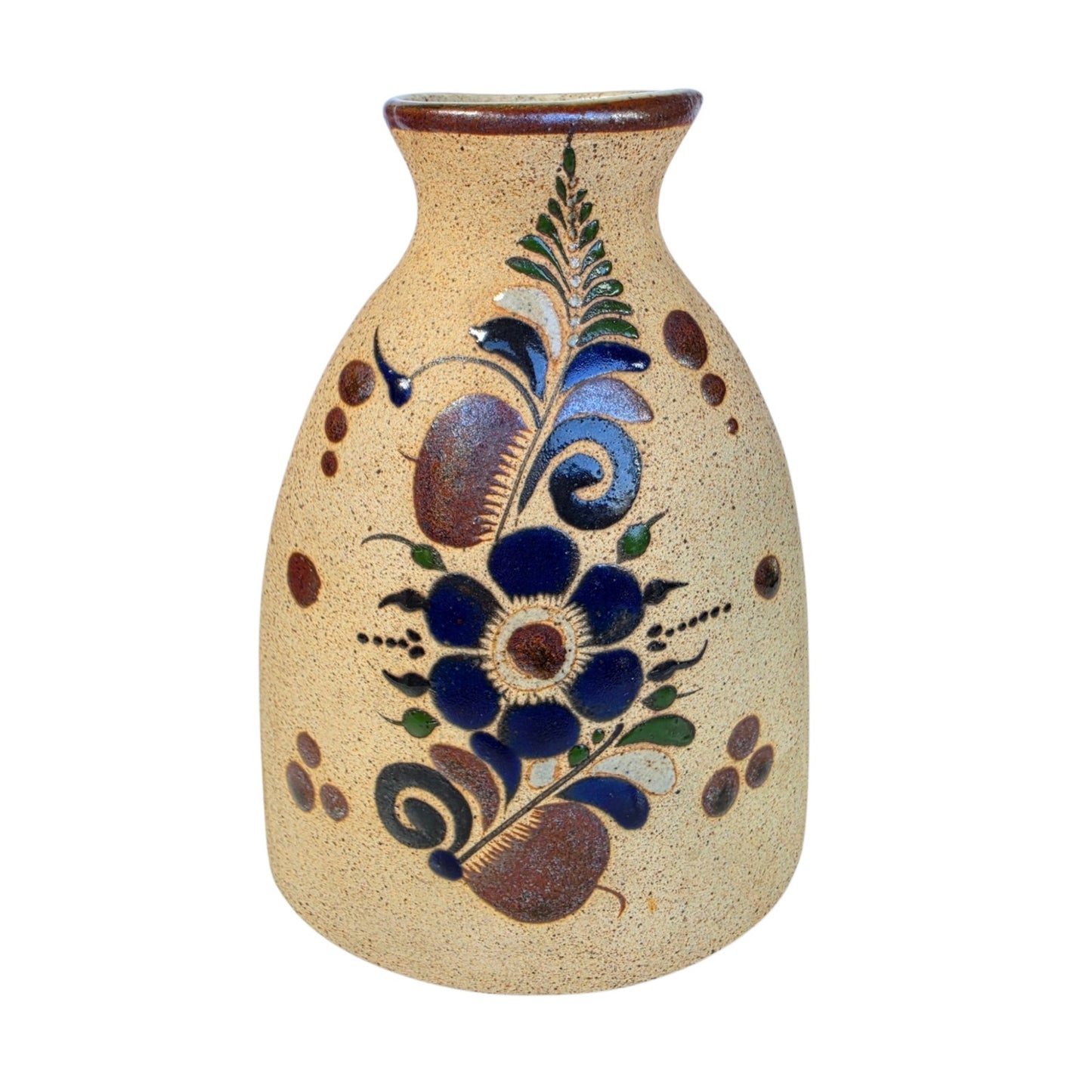 Vintage Netzi Tonala Mexican Pottery Bud Vase Hand Painted Folk Art Floral
