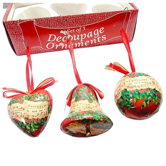 Three Vintage Decoupage Christmas Ornaments / Package Tie-Ons