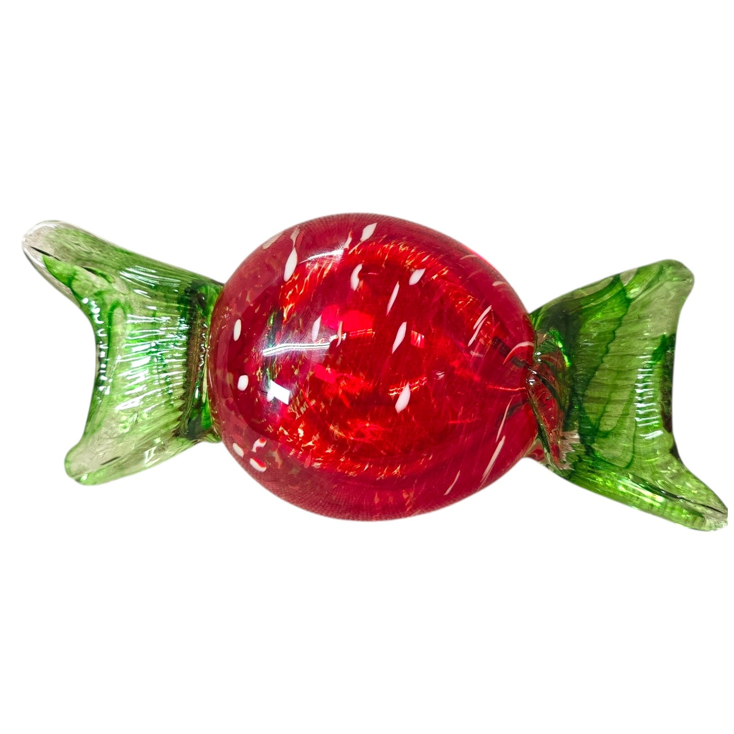 Large Handblown Art Glass Candy Red and Green, Christmas Candy Decoration
