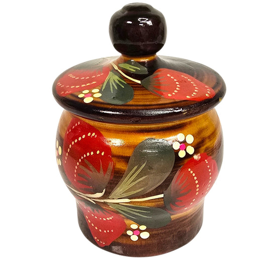 Vtg Hand Painted Strawberry Wooden Lidded Jar Rustic Folk Art Hand Turned 3.5"