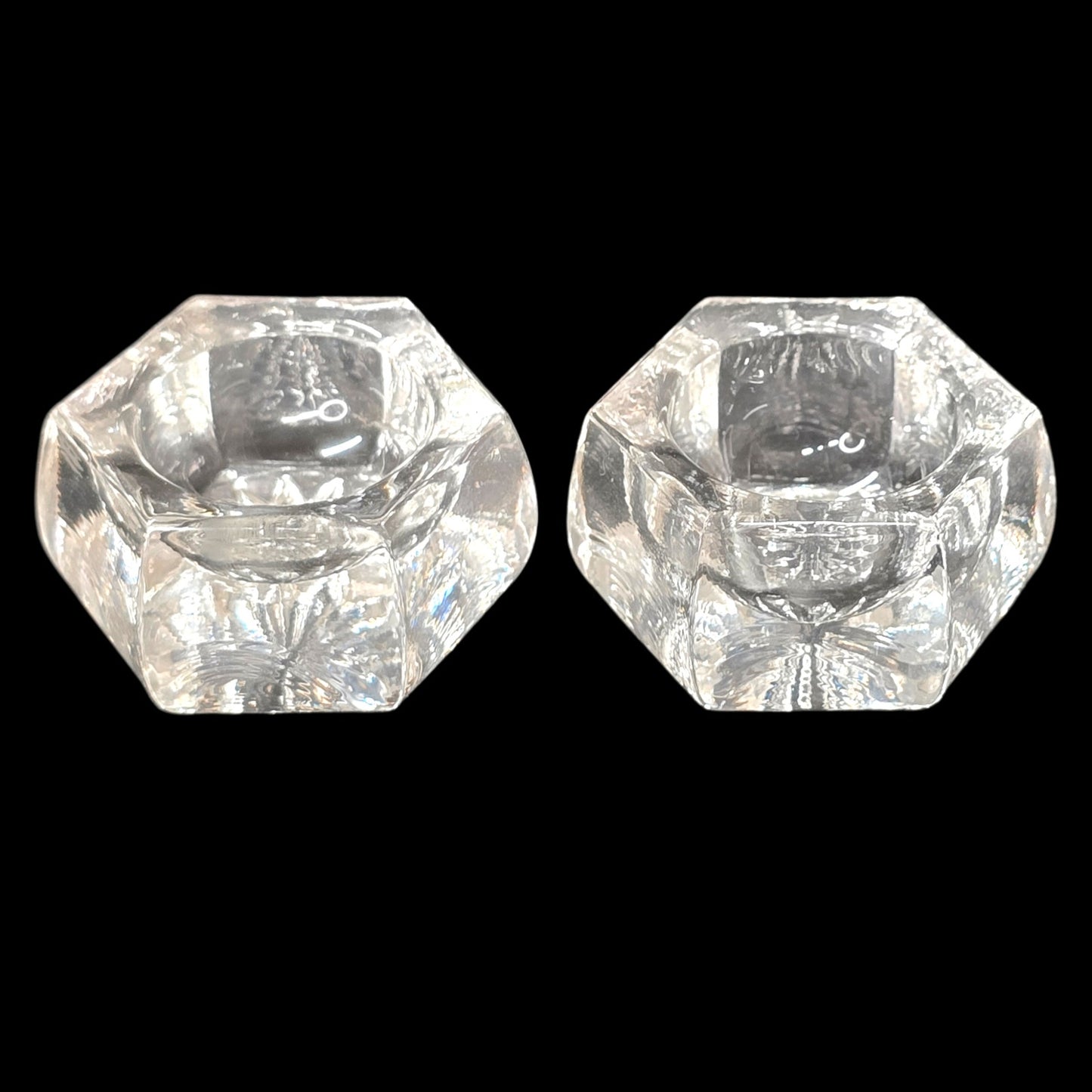 Vintage Clear Glass Salt Cellars Hexagonal Glows Under UV Blacklight Uranium