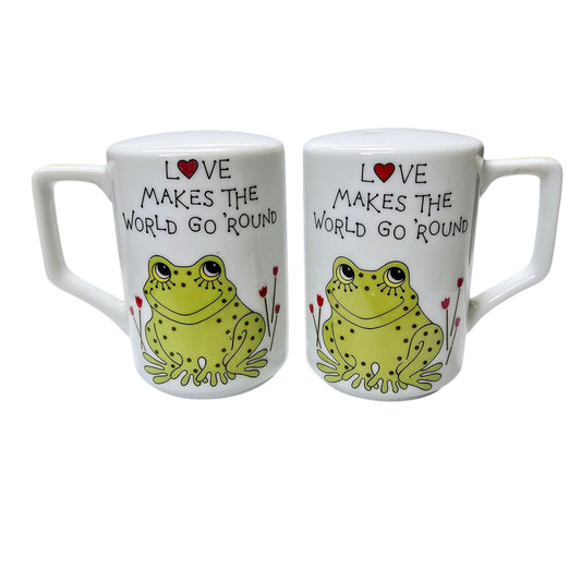 Vtg ❤️ Frogs Salt & Pepper "A Lorrie Design" Japan Love Makes the World Go Round