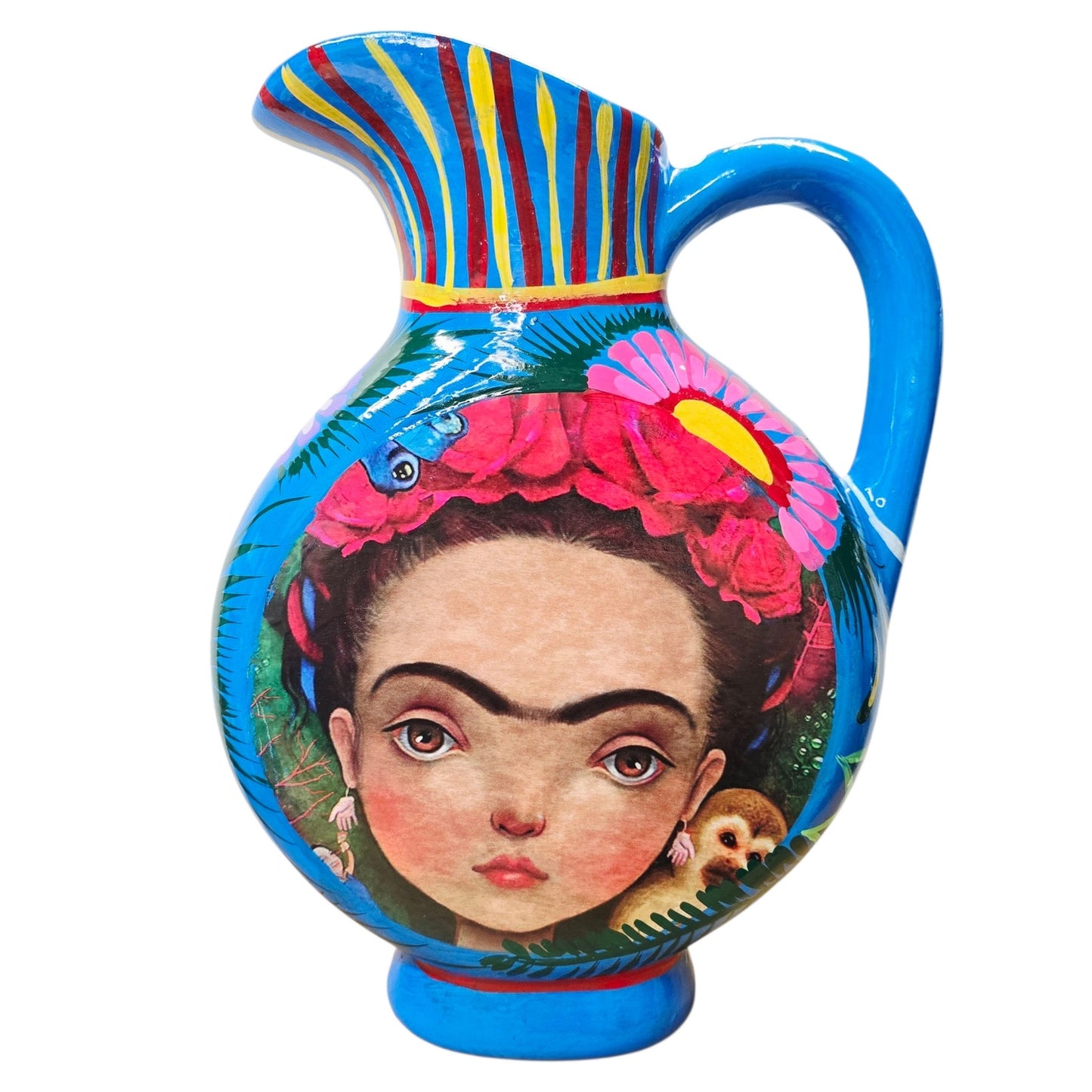 Hand Painted Mexican Folk Art Vase Tenoch Jarrito Planchado Frida Kahlo Style