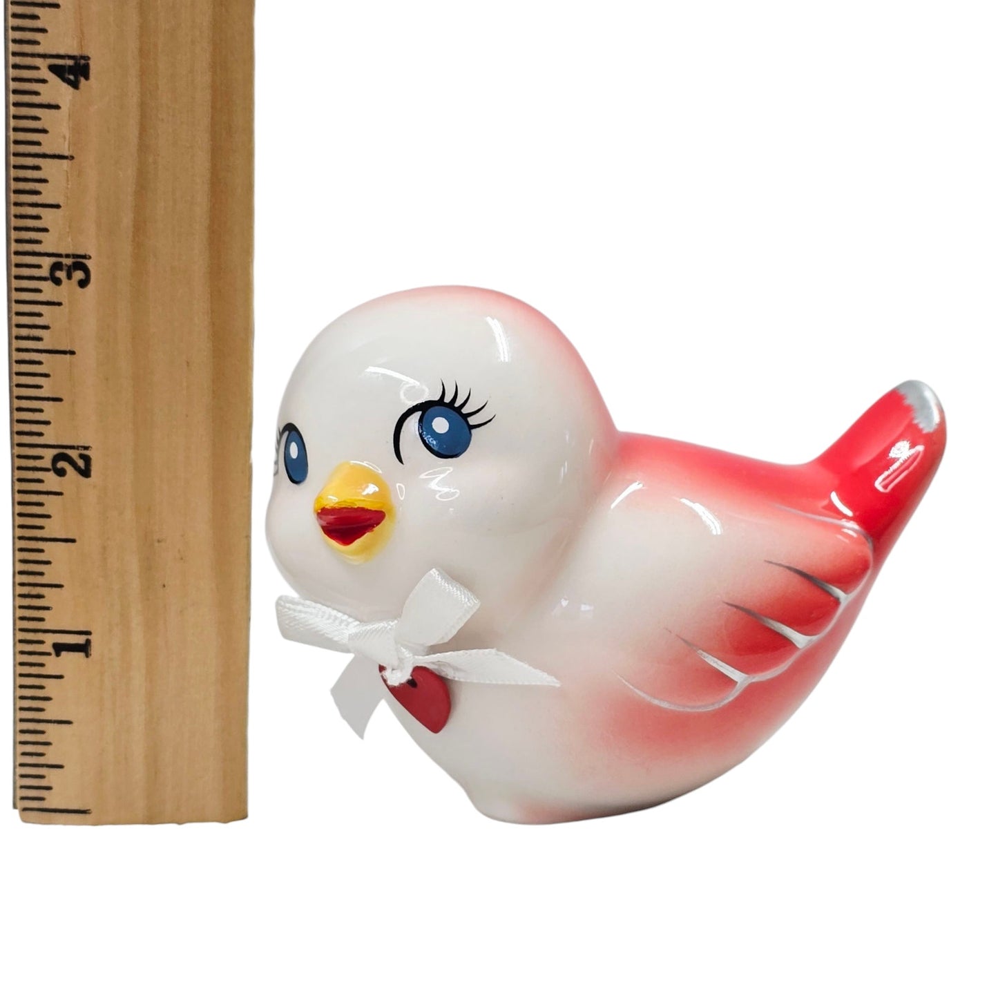 Ceramic Vintage-Inspired Baby Bird, Pink and Red Kitschy Bird Pudgy Baby Bird