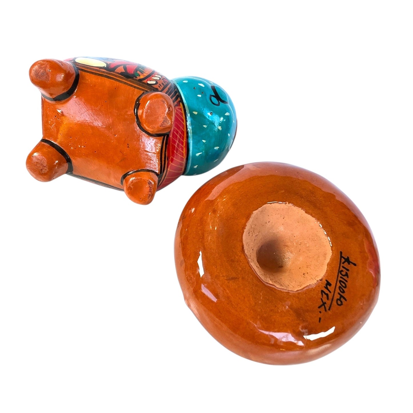 Vtg Mexican Folk Art Piggy Bank & Sombrero Ashtray / Trinket Dish Tonala Pottery