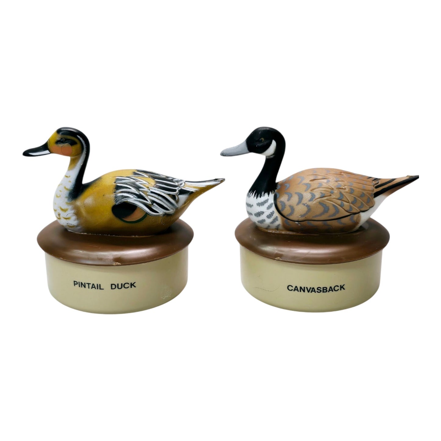 Set of 2 Vintage Duck Trinket Boxes, Hand Painted Duck Utility Box Hard Plastic NIB