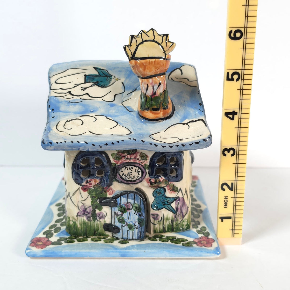 Vintage Blue Sky Little Bit of Heaven Cottage Tealight House & Plate 2000