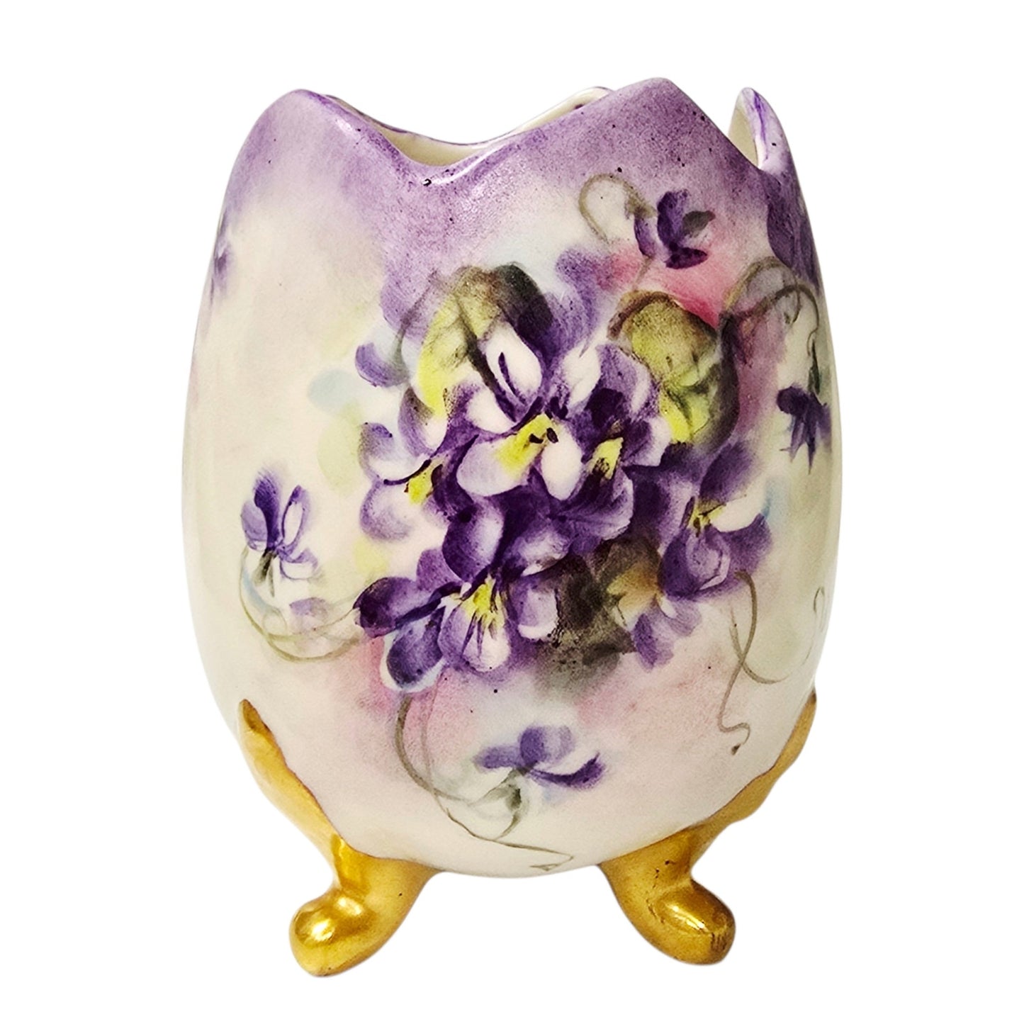 PH Leonard Austria Porcelain Cracked Egg Figurine Purple Violet Gilded Frog Feet